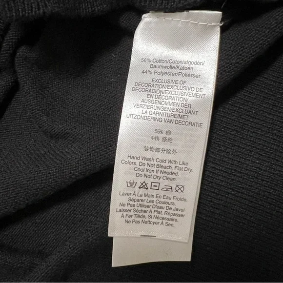 NWT DKNY Sequin Silver Bow Long Sleeves Round Neck Black Cotton Sweater Top M - Picture 10 of 12